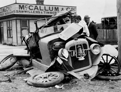 Car Wreck With Flattened Wheels